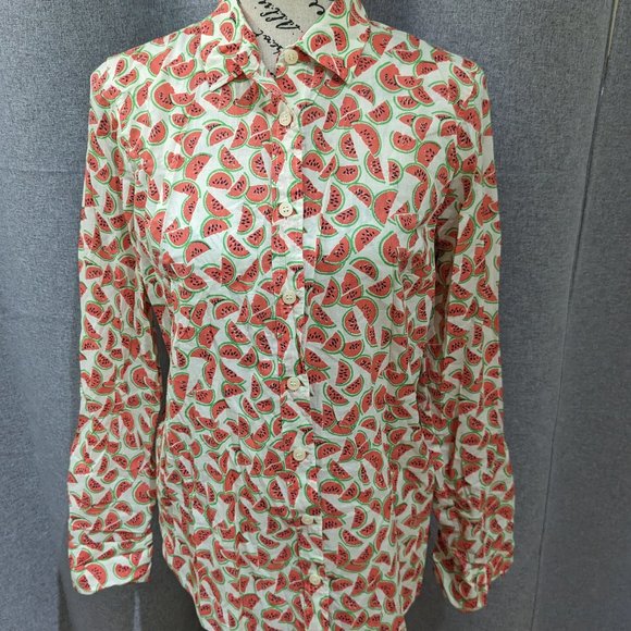 J Crew Perfect Fit Watermelon Print Shirt button down small - Picture 1 of 5